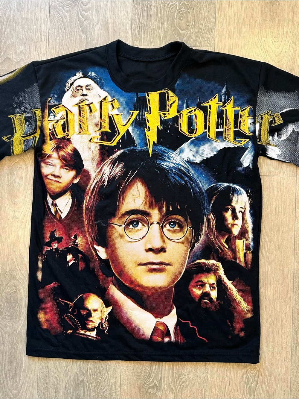 RARE Y2K Harry Potter AOP Black Graphic Tee All Over Print - Size L